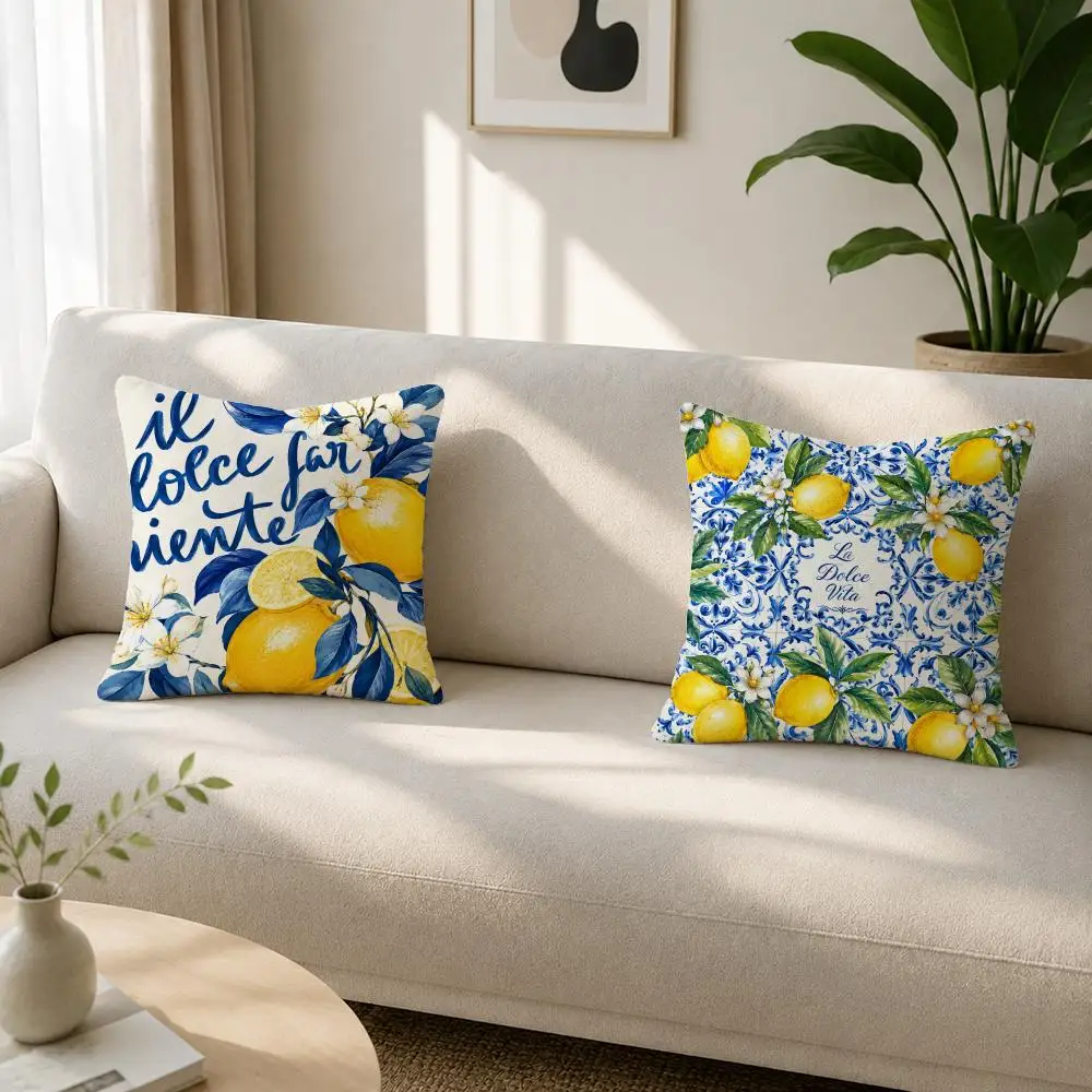 Art Italian Amalfi Coast Lemon Cushion Cover Soft Plush Cushion Covers Fluffy Throw Pillow Cases for Sofa Bedroom Home Decor