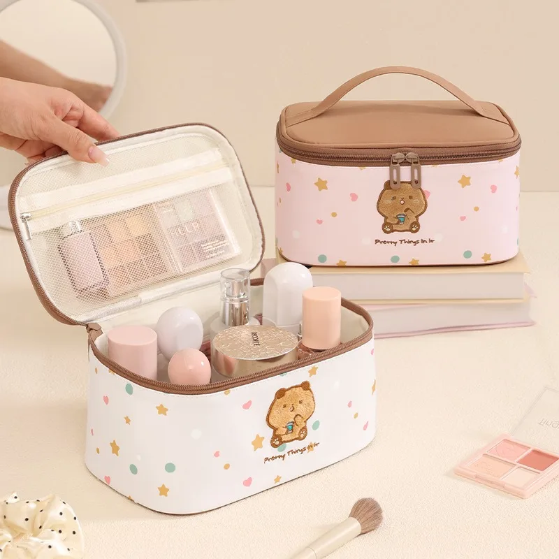 

2025Milk Tea Bear World Cover Cosmetic Bag Travel Cosmetic Storage Bag Cartoon Cosmetic Bag Large Capacity