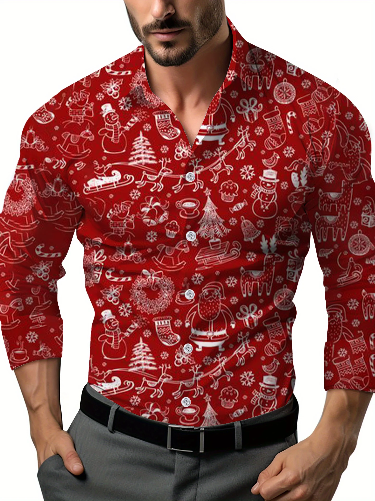

Fashion Christmas Pattern T-shirt Christmas Suit Long Sleeve Lapel Daily Street Party 3D Print New Manufacturer Men's Shirt