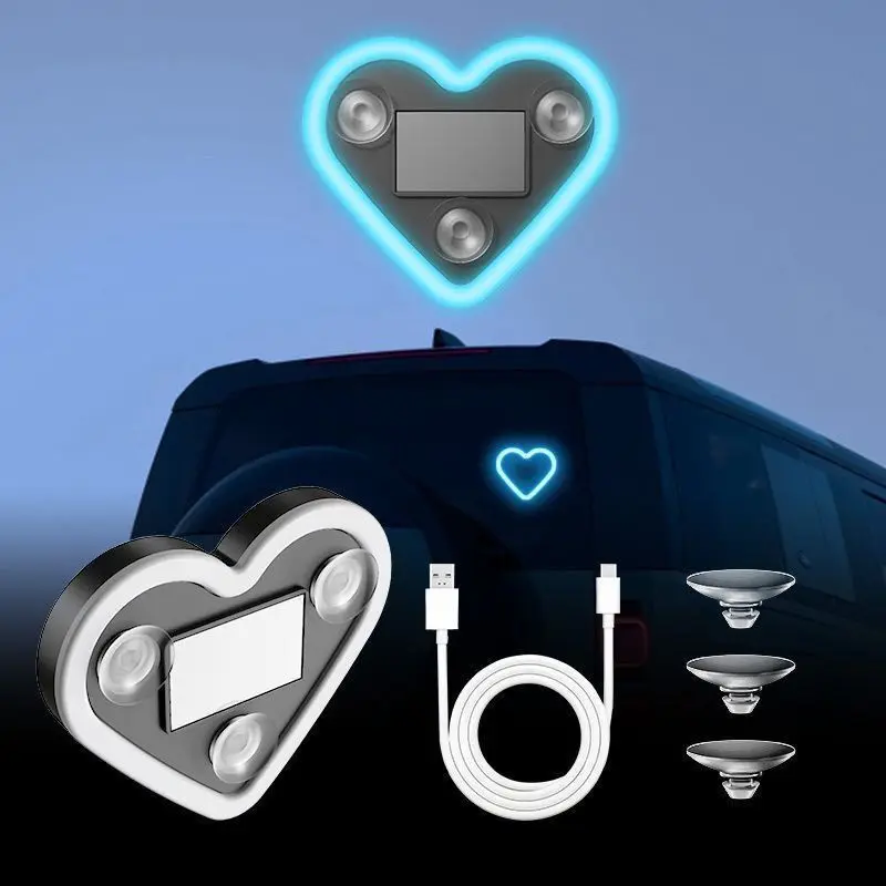 Car Triangle Love Neon Light Car mounted Solar Wireless Decoration Interior Atmosphere Window Atmosphere LED