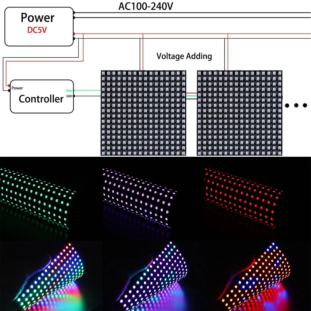 Imagem -05 - Rgb Led Digital Flexível Individualmente Endereçável Faixa de Luz do Painel Ws2812 8x8 16x16 8x32 Módulo Matriz Tela 5v 14 Peças Ws2812b