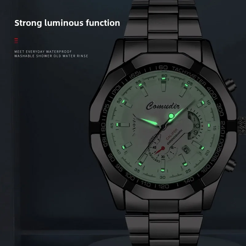 ساعة كوارتز حركة ساعة رجالية غير لامعة تقويم مجوف مقاوم للماء مضيئة سوار فولاذي مكرر بسيط