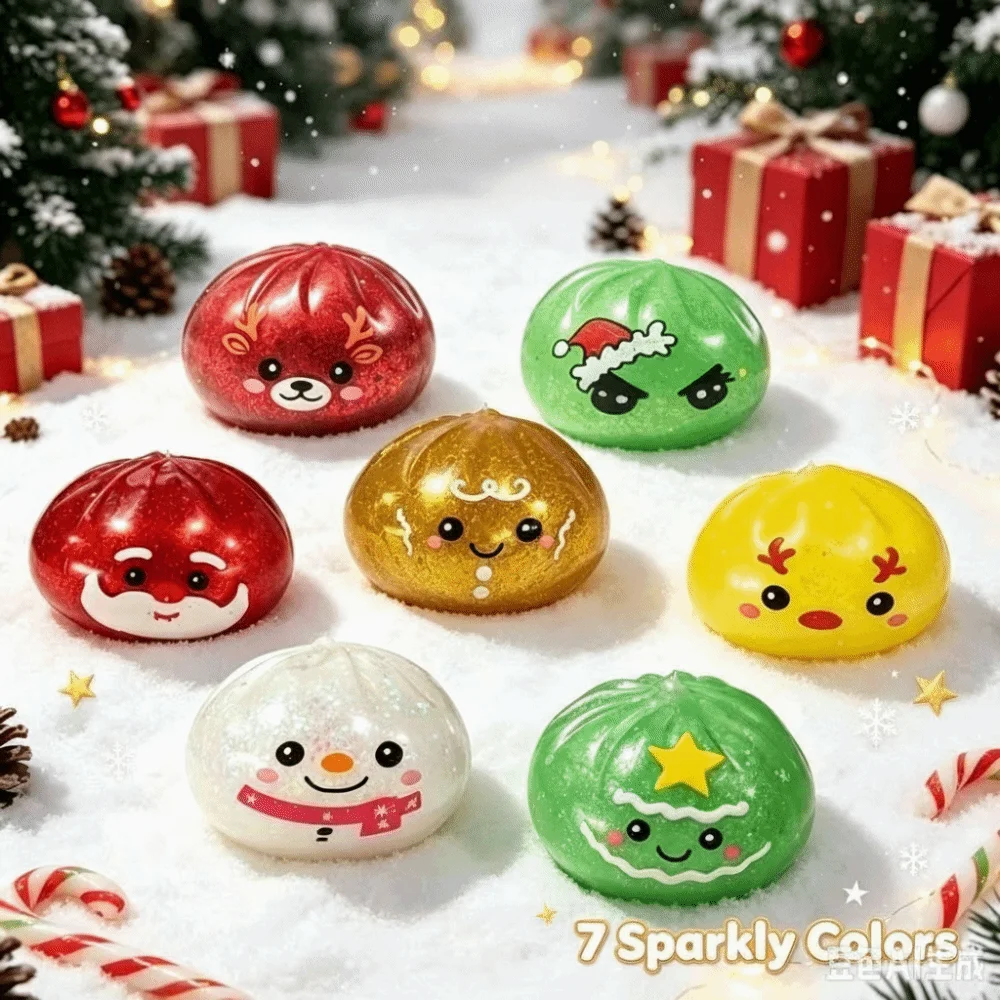Colorful Design Squeeze Stress Balls Low Rebound Snowman Shape Dumpling Squeeze Santa Claus Shape Reusable Material