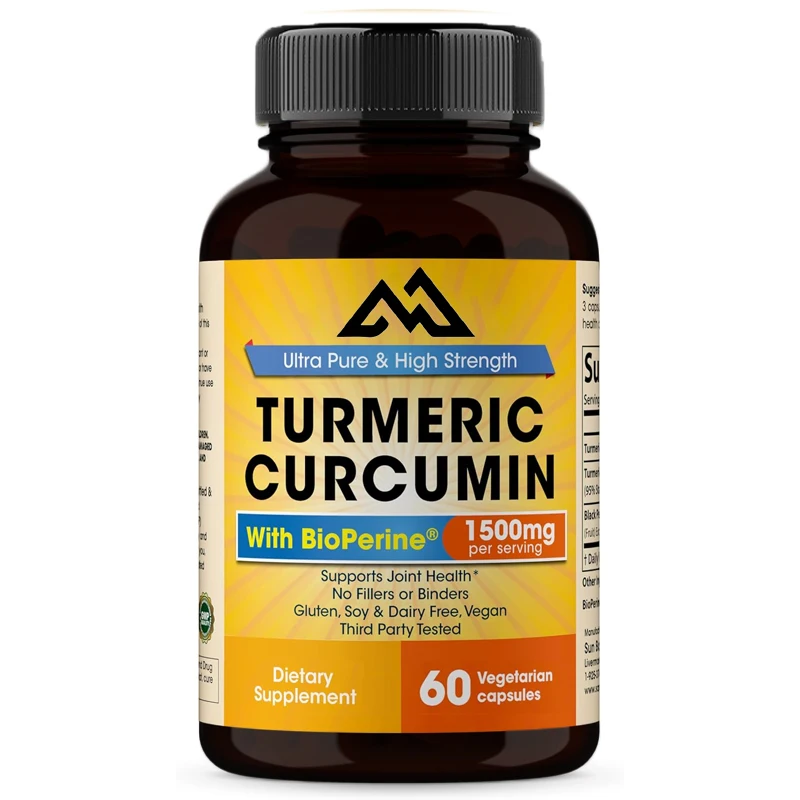 Organic Curcumin 60 capsules vegetarian capsules containing Piperin Black Pepper Extract supplement 1500mg joint support