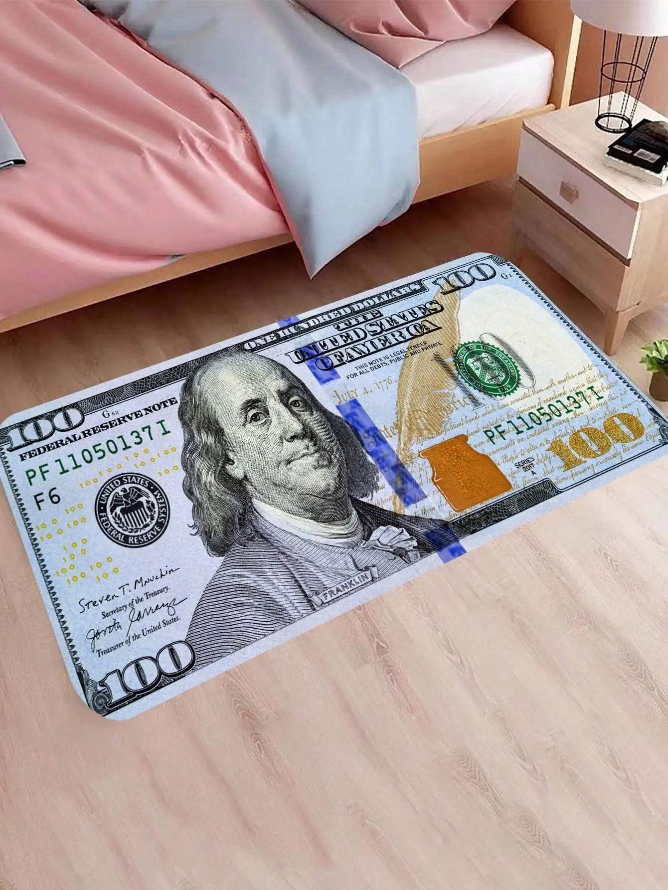 

100 Dollar Bill Pattern Non-Slip Runner Rug for Bedroom Hallway
