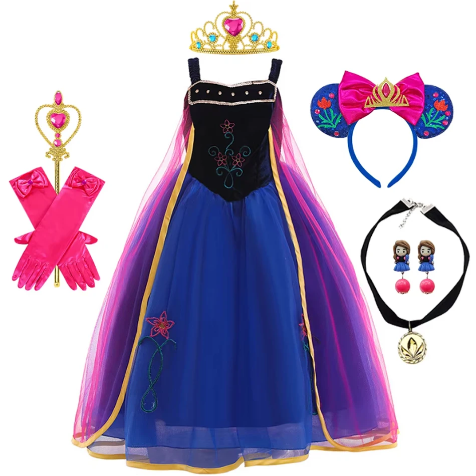 Anna Dress Kids Cosplay Birthday Carnival Halloween Party Princess Clothing Girls Disguise Snow Queen Fancy Prom Gown