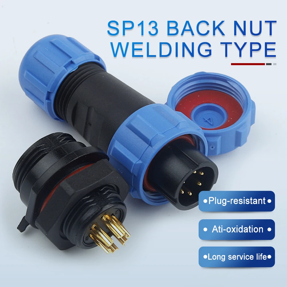 SP13 IP68 Waterproof Connecotrs Male Female Plug Socket Back Nut Welding Type Quick Connector 2/3/4/5/6/7/9 Pin Home Appliances
