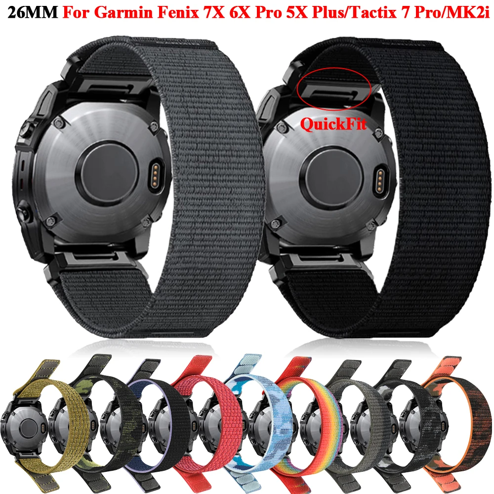 26mm Nylon QuickFit Watch Straps For Garmin Fenix 7X 6X Pro 5X Plus MK1/2i Smartwatch Bands Loop Enduro 2 Tactix 7 Pro Bracelet