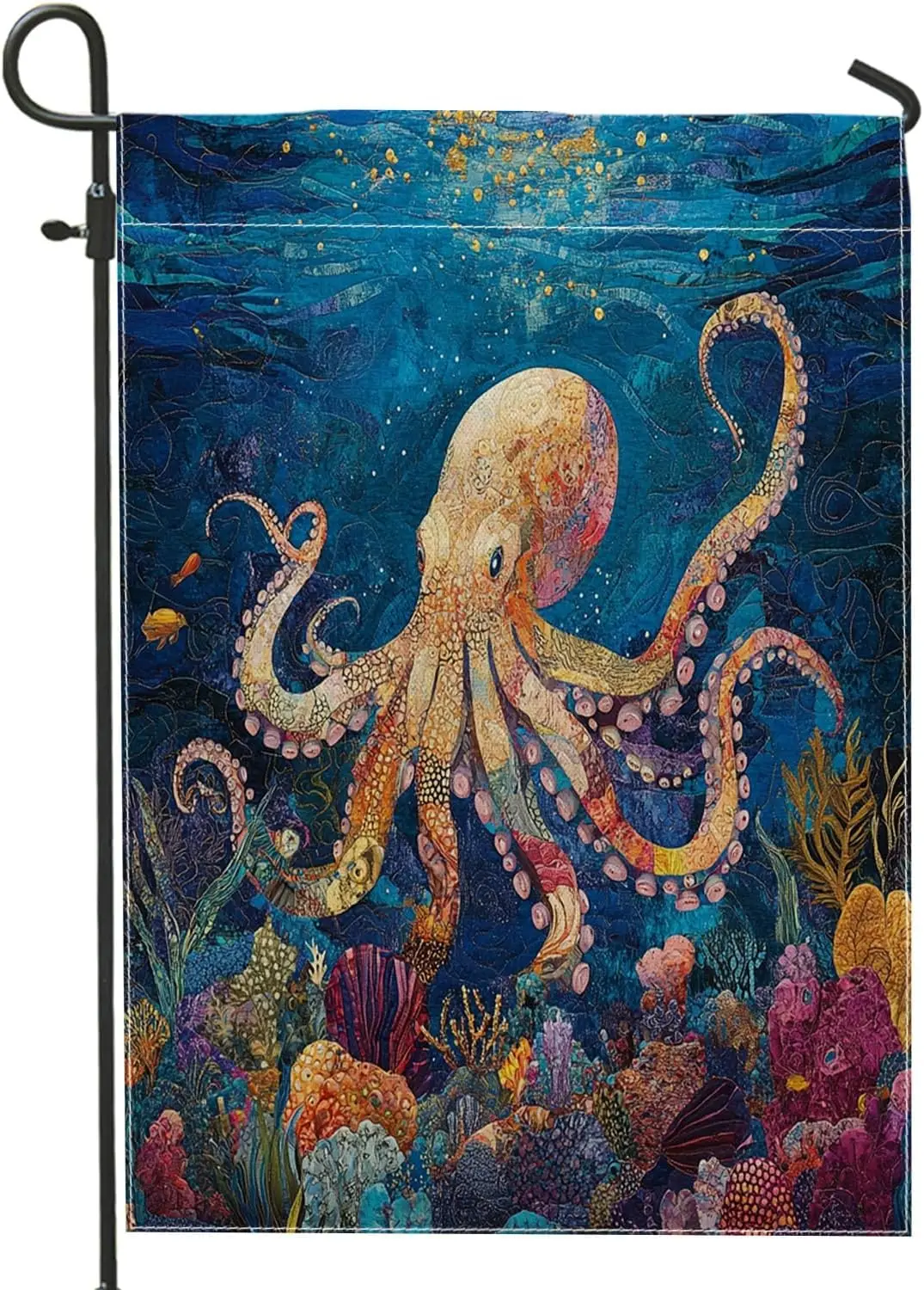 Quilted Style Ocean Octopus Garden Flags 12x18 Inch Double Sided for Outside, Cool Coastal Sealife Pattern Standard Canvas H yyi