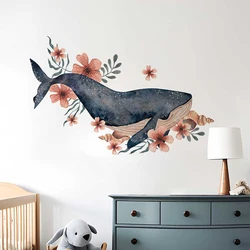 Large Watercolor Whales Wall Decals Ocean Medusa Animal Wall Sticker Under The Sea Theme Decals Nursery Kids Room Decor