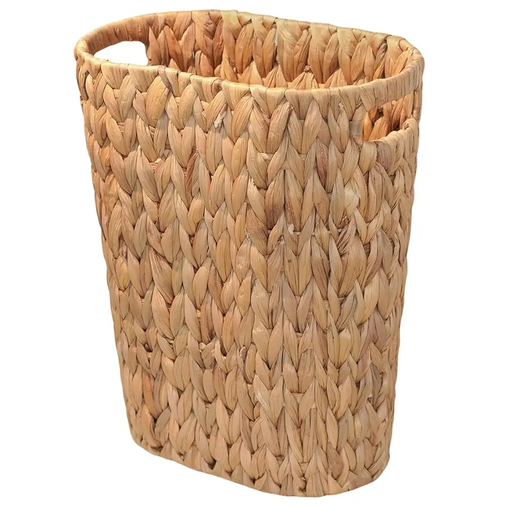 

Bathroom Wicker Trash Can Wicker Waste Basket with Built-in Handles Water Hyacinth Hand Woven Garbage Can for Bedroom Office