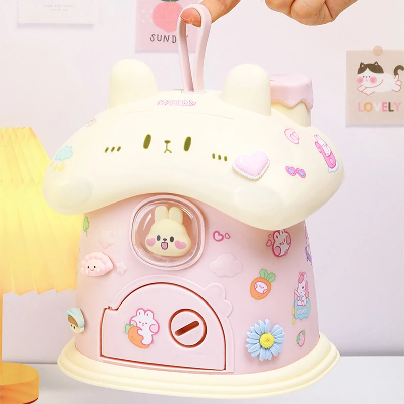 Children DIY Money Banking Toys Piggy Bank Cash Coin Saving Box With Lock Key Cute Rabbit House Decoration Gift Toy For Girl