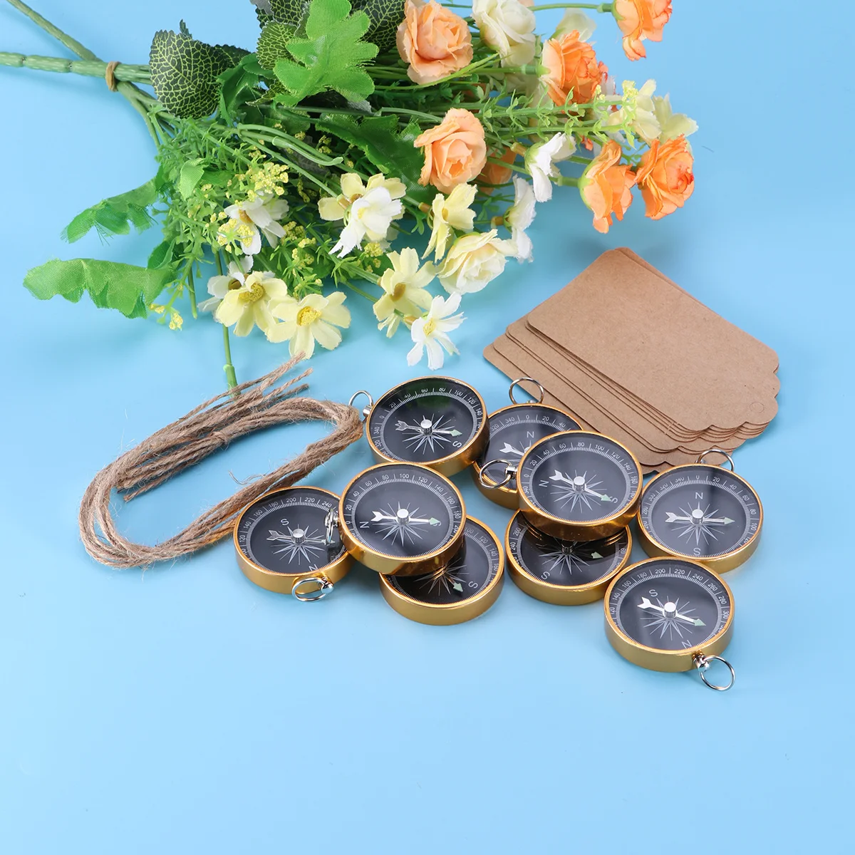 10Pcs Durable Metal Compass Pendant Portable Decorative Keychain Accessory for Wedding Birthday Parties Compass Pendant