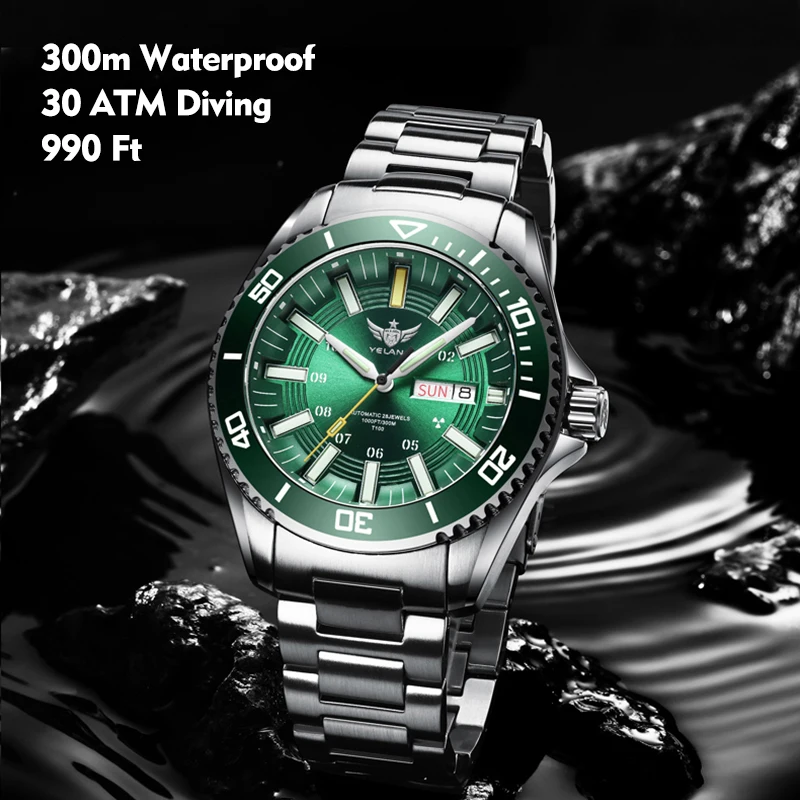 Yelang V1032 44mm 300m Diving Water Ghost Japan NH36 Swiss Super Self Luminous Fully Automatic Mechanical Men Watch 30Bar Reloj