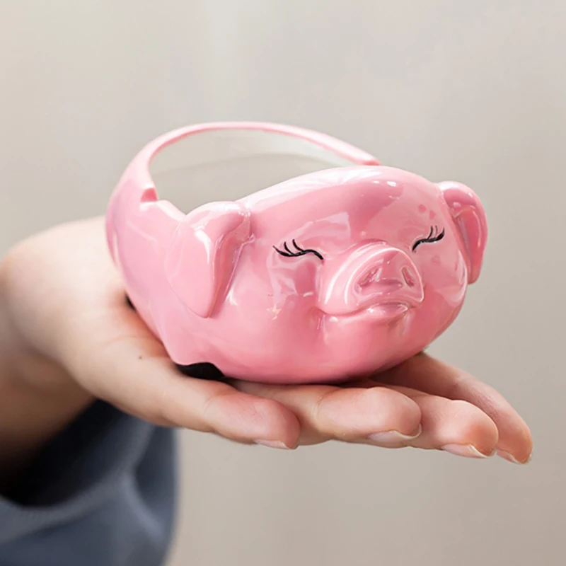 Cartoon Ceramic Pig Shape Ashtray Fireproof Leak-proof Non-Slip Ashtray Container Wide Opening Desktop Ashtray Ornament