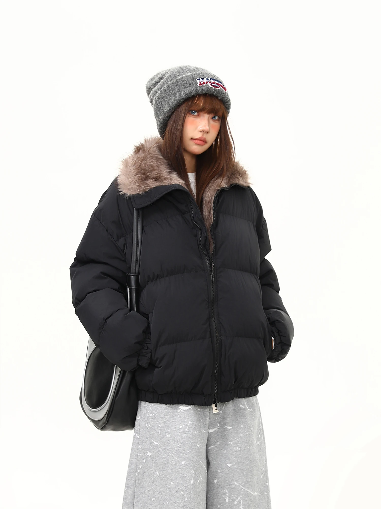 

Wildern Azi Women's Thiened Winter Cotton Jaet Stand Collar Fur Collar Retro Sle Bread Cotton Coat Street Sle Loos...