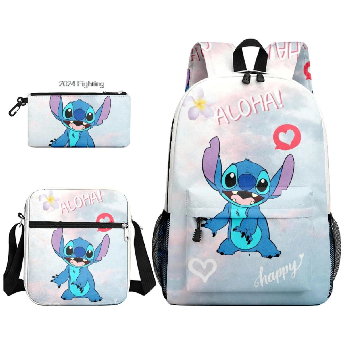 Sacs à dos CAN o & Stitch pour femmes, sacs d\'école simples pour ordinateur portable de grande capacité avec sac initié, 3 pièces