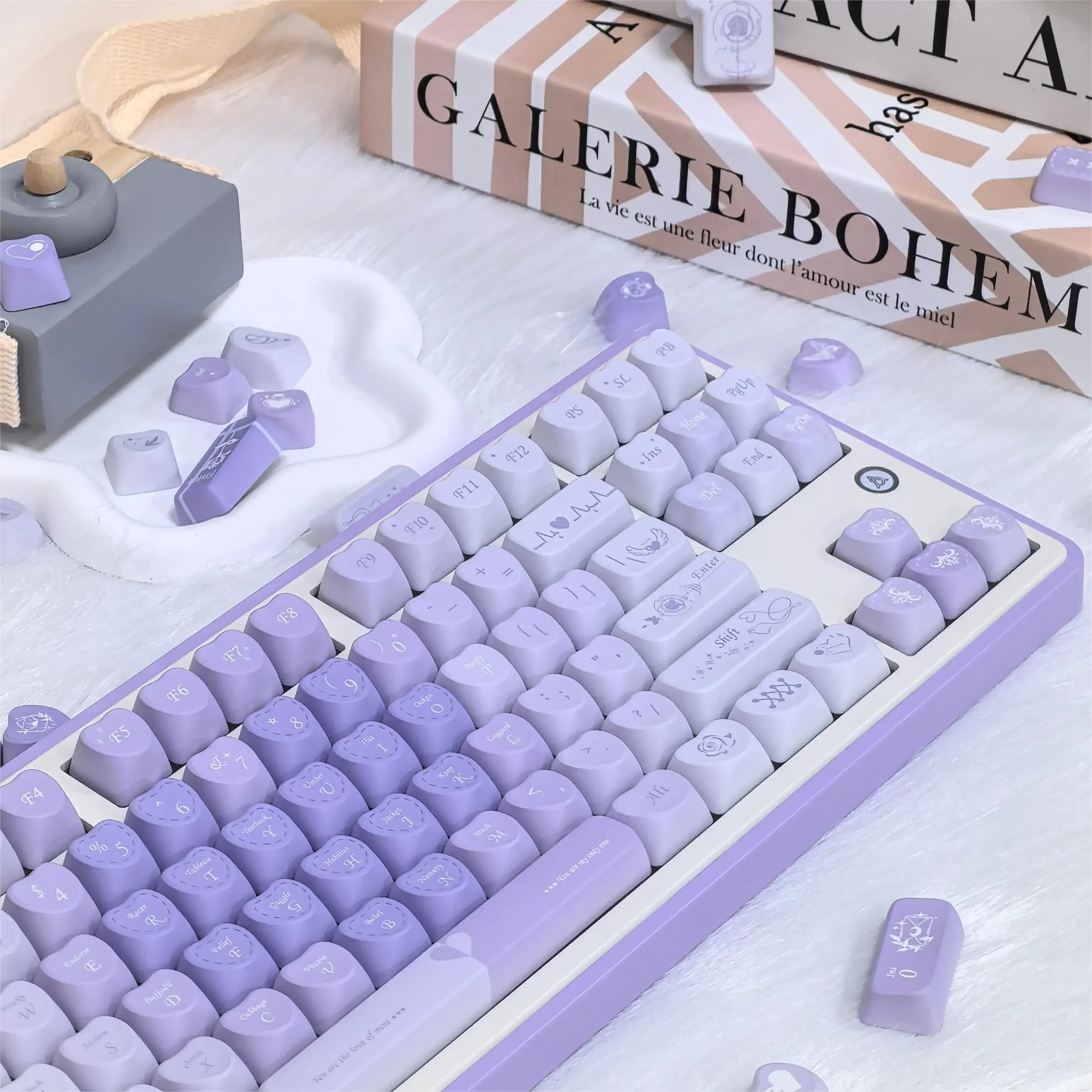 New Love Heart Shaped Keycap 120 Keys PBT Sublimation Gradient Purple Aesthetic Keycaps for Mechanical Keyboard DIY Cute Key Cap