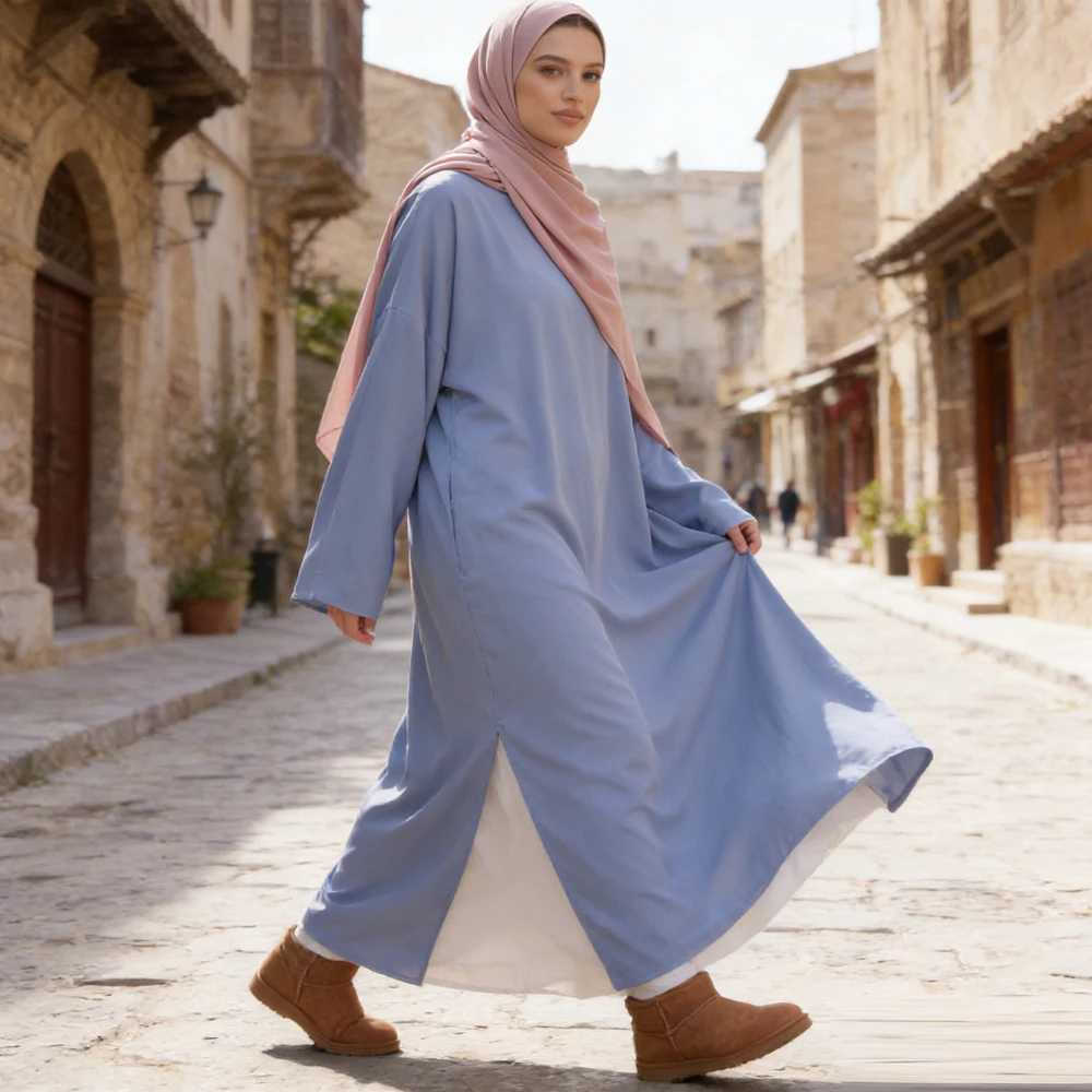 

Комплект из 2 предметов: Абайя и платье для женщин на Ид, Рамадан. Арабская одежда в стиле Саудовской Аравии, Дубая. Роба, кафтан, платье, джалабия.