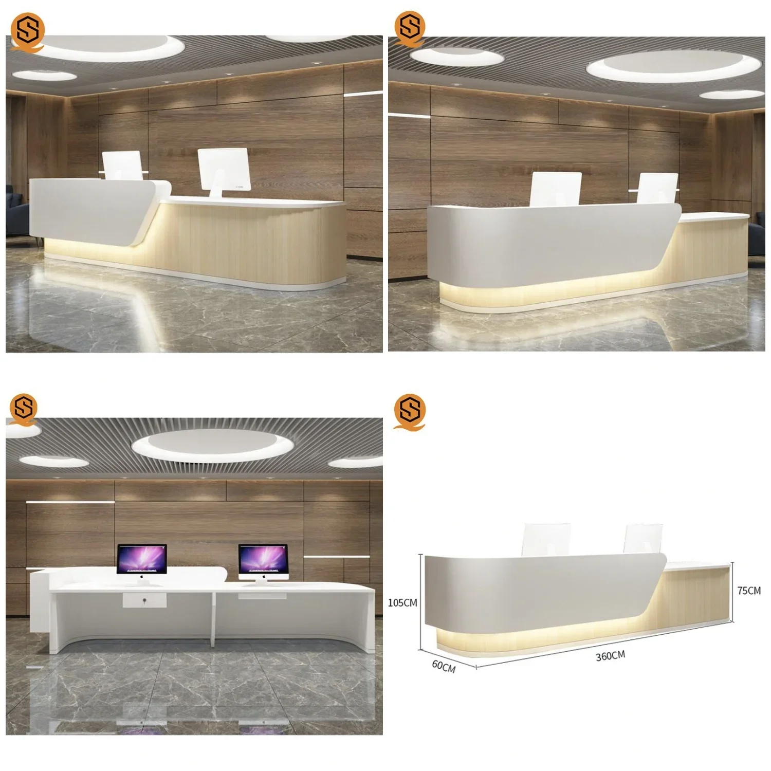 Modern gold unique salon front counter office solid surface retail shop bar hotel reception desks