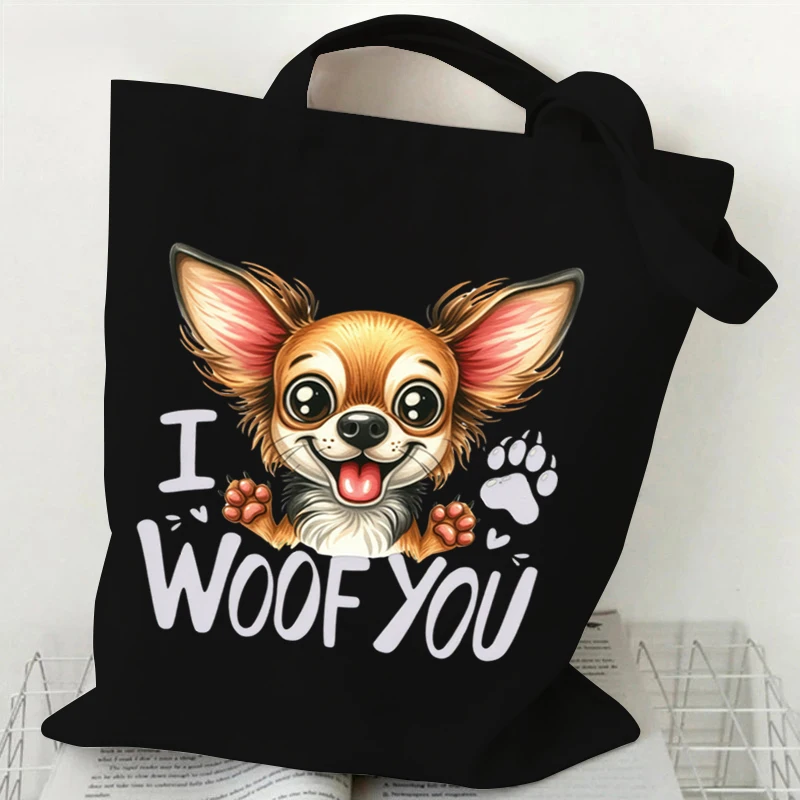 Funny Cartoon Dog Print Women Men Canvas Shoulder Bag 