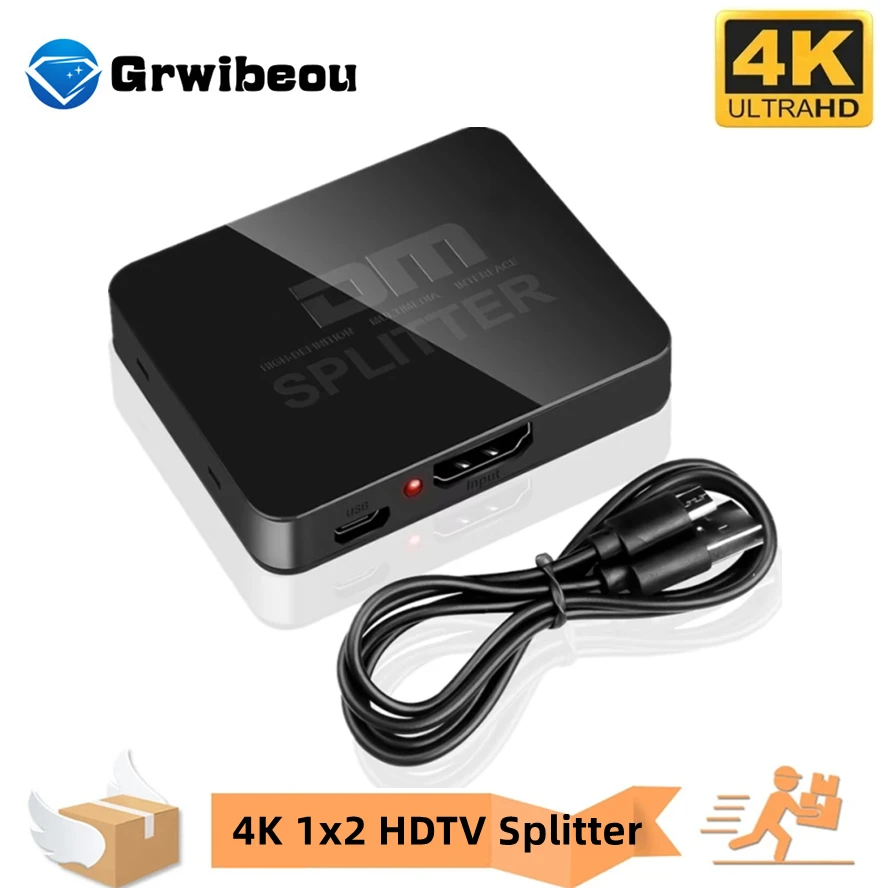 

4K HDTV Splitter 1x2 HDTV Video Distributor 1 in 2 out Switch Amplifier 1080P Dual Display for PS3 PC Laptop Monitor Projector