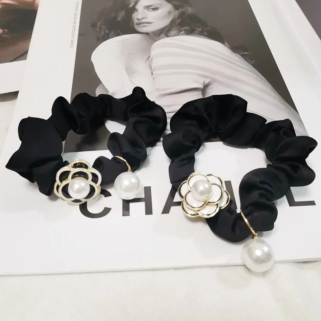 luxury brand Black camellia pearl hair rope female Korean headband hair ties frozen accessories for girls fashion accessory