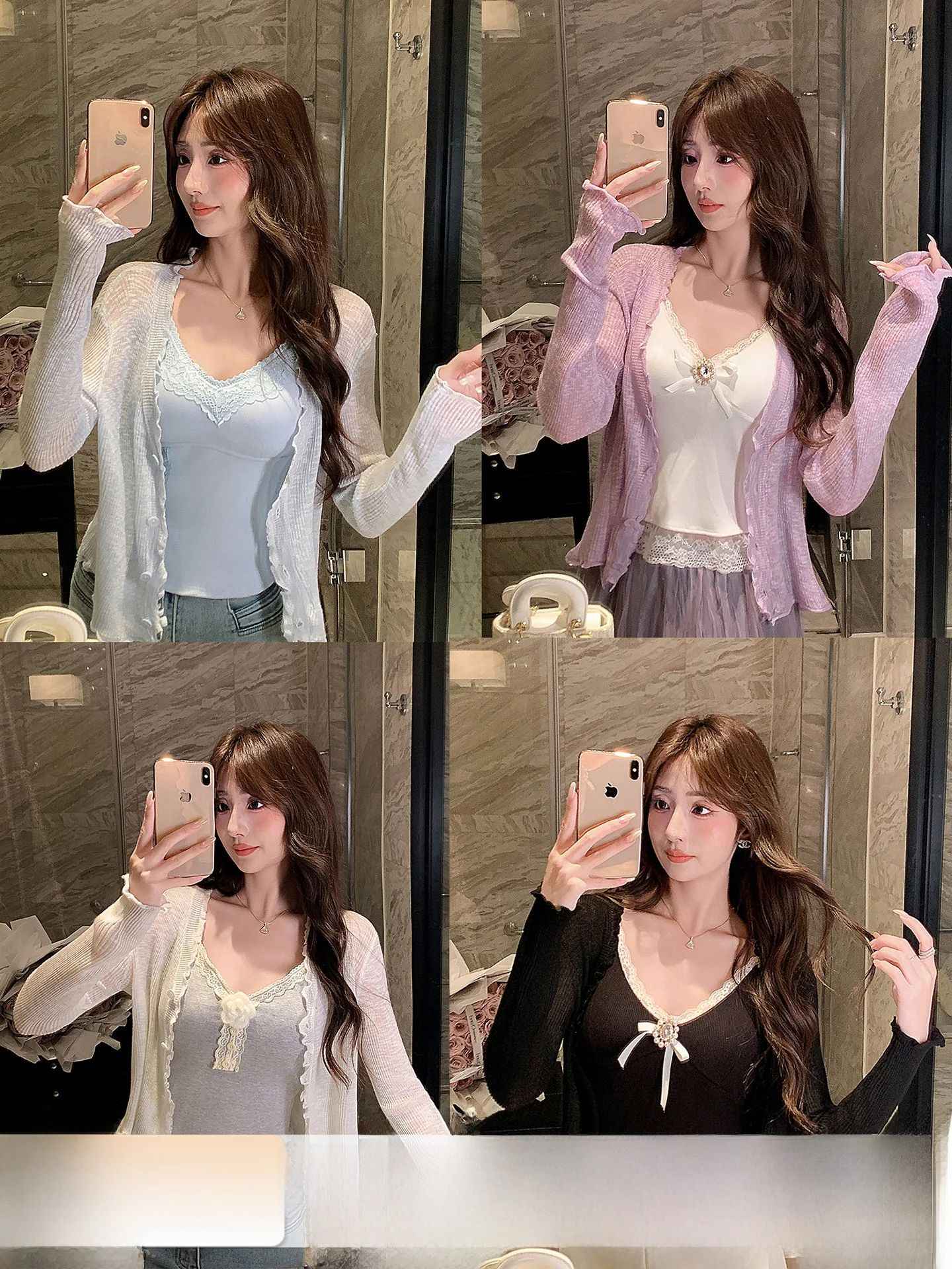 

Stunning Five-Colored Knitted Open Cardigan Women's Spring New Sle Long Sve UV Protection Ele Loose Fit V-Ne Top