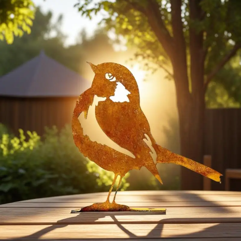 1Pc Rust-Colored Bird Comfortable Home And Garden Decoration Country Metal Artwork Backyard Wall Decoration Iron Garden Decorati