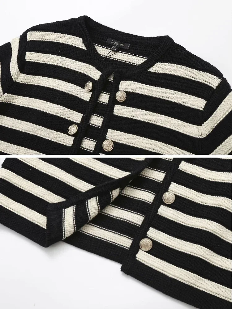 Women\'s Fashion Striped Knitted Sweater Jacket Coat Slim Simple Casual Versatile Cardigans Coat Autumn New Female Chic Outerwear