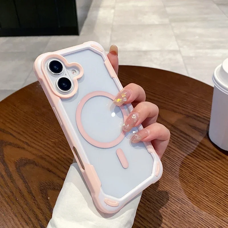 Luxury Armor Magnetic Phone Case For iPhone 15 14 13 11 12 16 Pro Max 15 plus Clear Hard Bumper Dual Color Cases Cover 16 pro