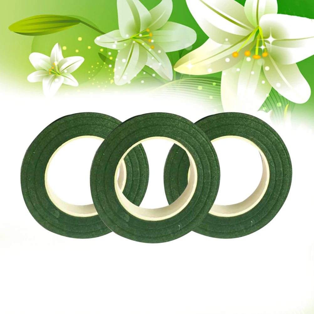 

3 Rolls 27M Floral Tape Flower Tape Floral Stem Wrapping Packing Tape Bouquet DIY Decor Tape (Green)