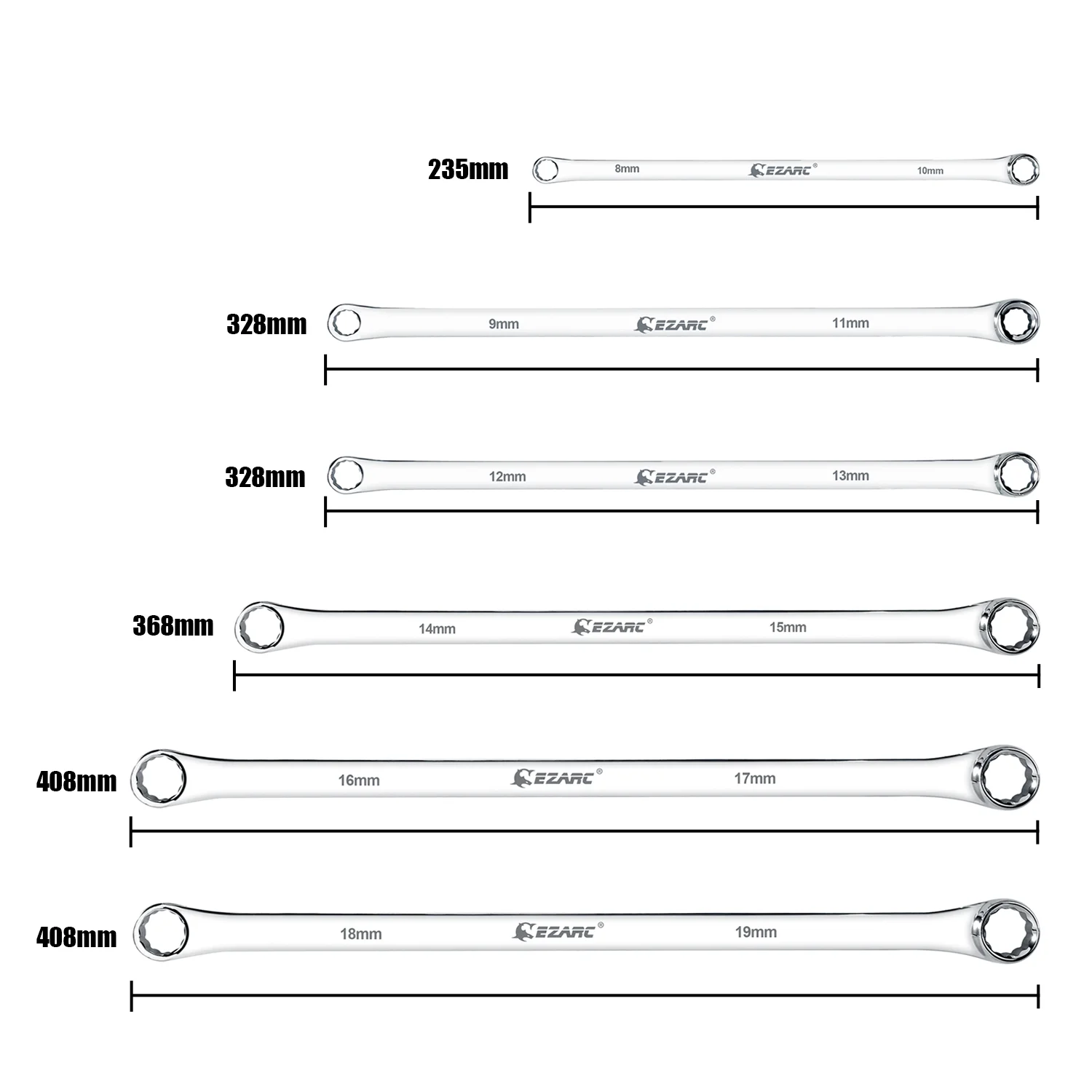 Ezarc 6 peças de chaves métricas 8mm-19mm conjunto de chave de extremidade de caixa extra longa para reparo de carro combinação crv chaves de