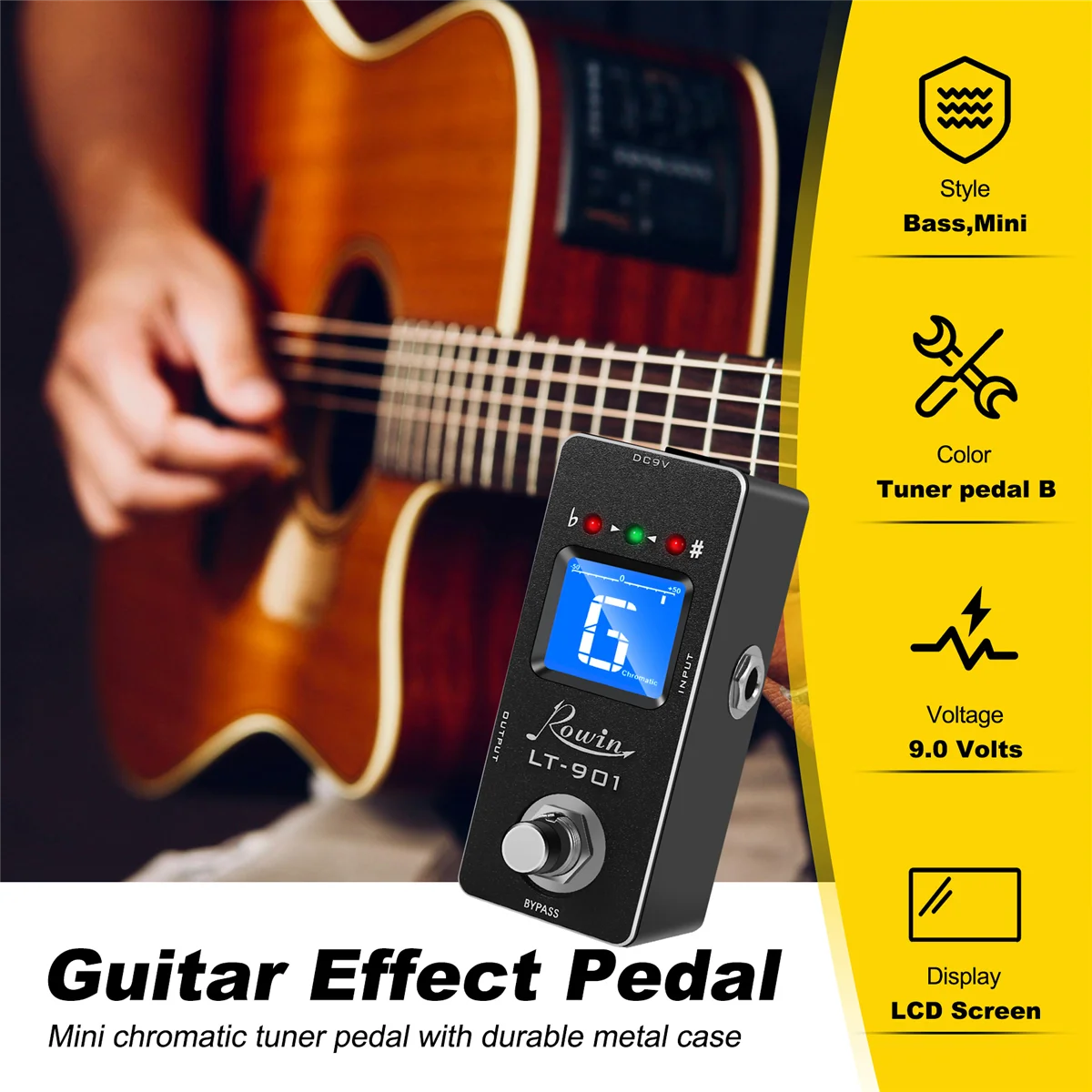 A57T Rowin Lt-901 Gitarre Tuner Effekt Pedal Mini Chromatische True Bypass Lcd Display Digital Pedal Gitarre Teile Zubehör