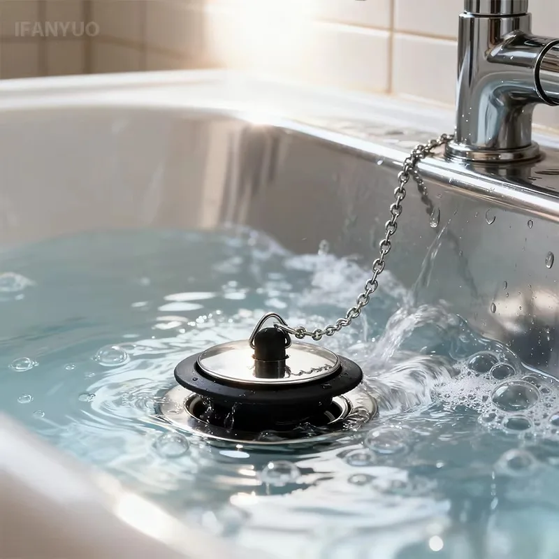 4/4.3/5cm Universal Rubber Tub Stopper with Chain Durable Bath Tub Drain Cover Hanging Ring Bathtub Plug Bathtub Accessories