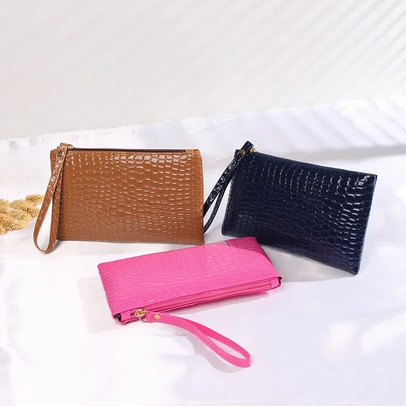 Crocodile Wallet for Women Coin Purse Fashion Small Wrist Bag High-quality PU Coin Wallet Zipper Closure Solid candy colors