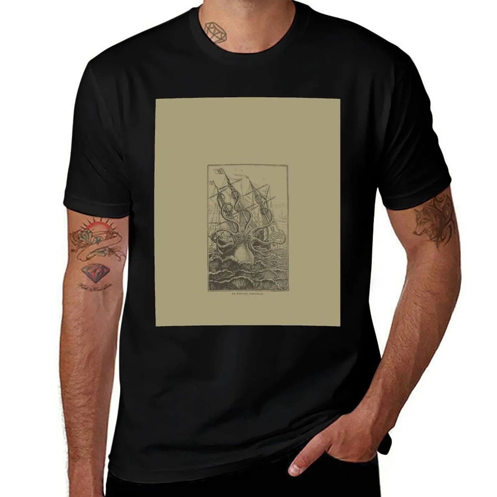 Colossal Octopus Kraken Attacking Ship Sea Monster T-Shirt Soft Anti-Shrink Cotton Tee T-Shirt