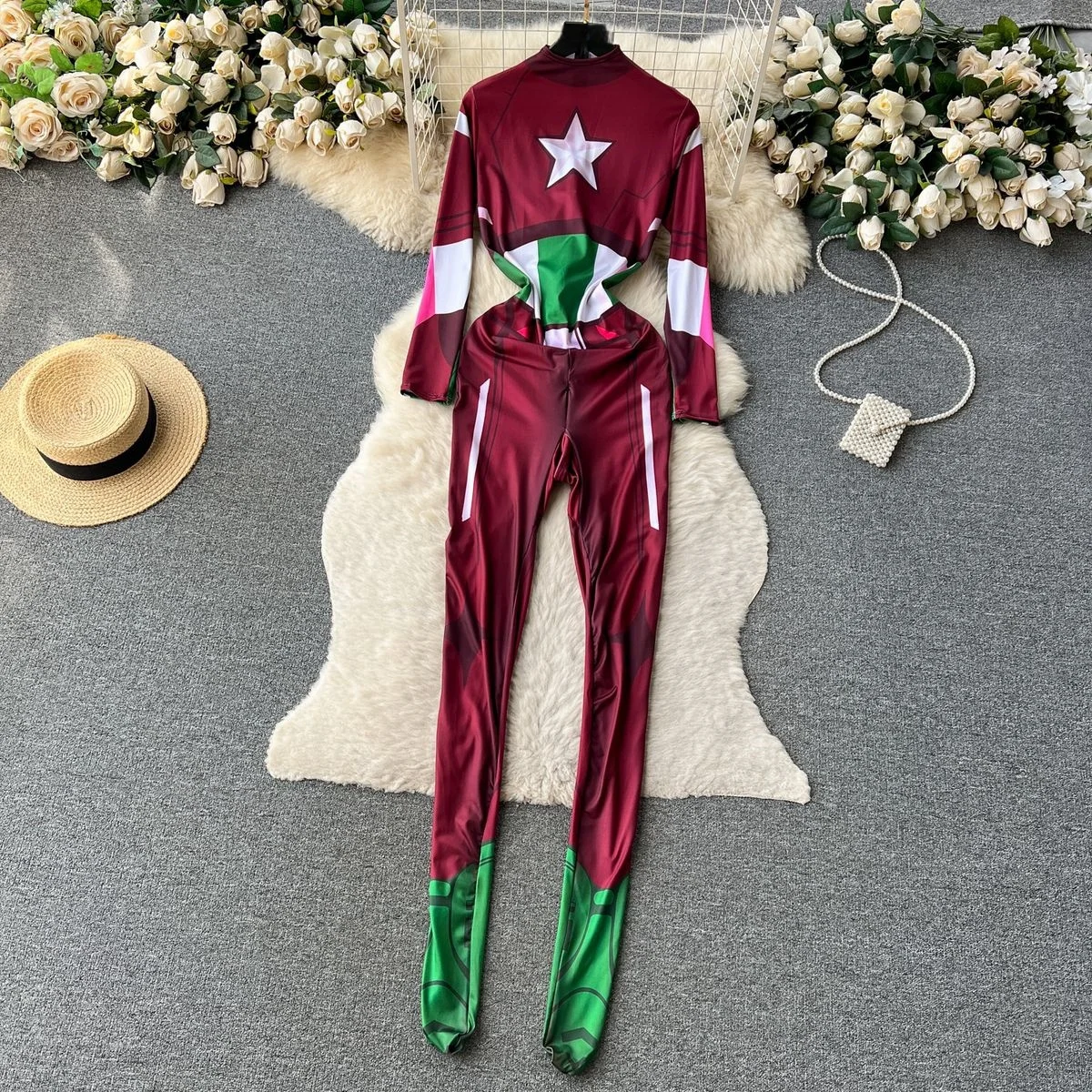 

Косплей-Униформа с аниме принтом супергероя, полувысокий воротник, Облегающий комбинезон с длинными рукавами, брюки, повседневный сексуальный женский Пижамный комбинезон, колготки