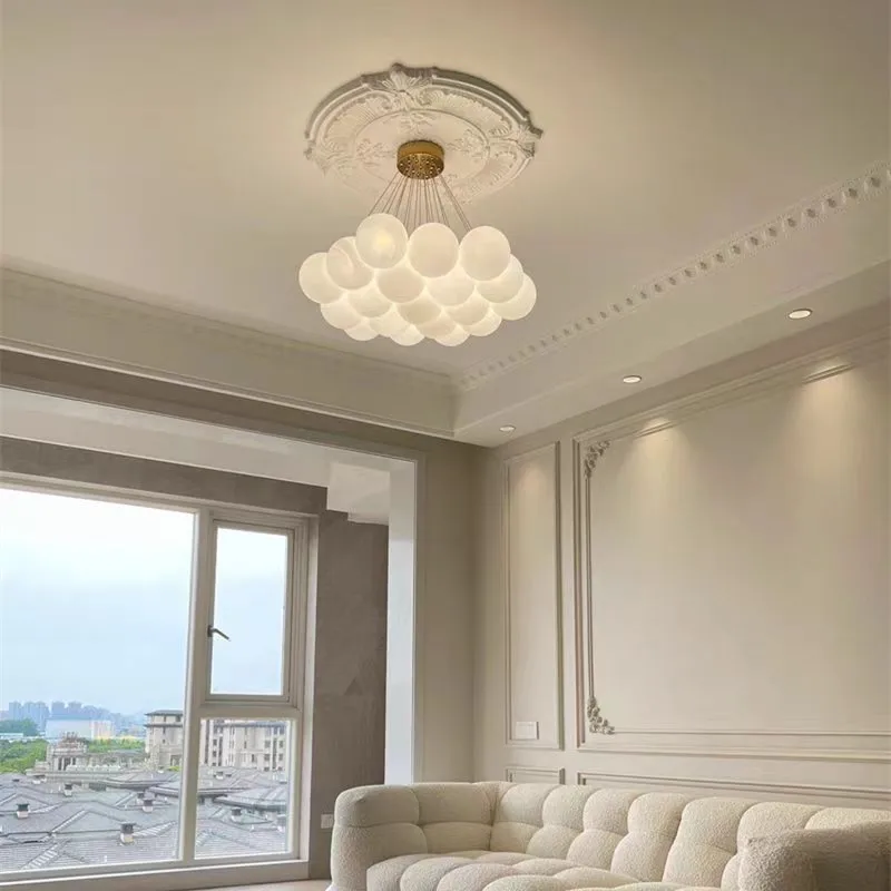 Imagem -05 - Nordic Bubble Pendant Lamp Cream Cloud Glass Ball Chandelier Sala de Estar Quarto de Hotel Leite Francês Luz Branca