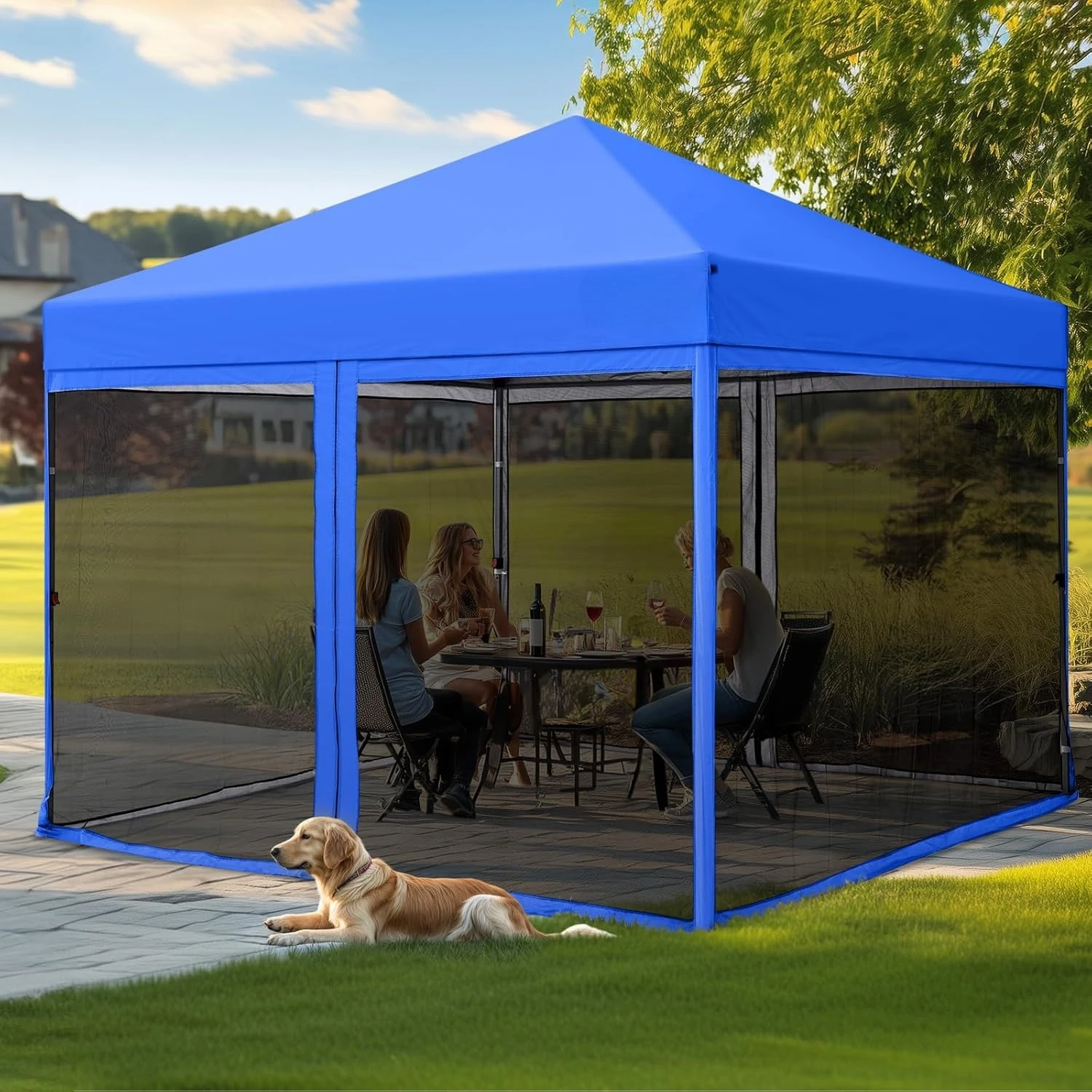 

Всплывающая палатка с навесом размером 10 x 10 футов и москитной сеткой, портативное удобное укрытие для дома с экраном на открытом воздухе для патио