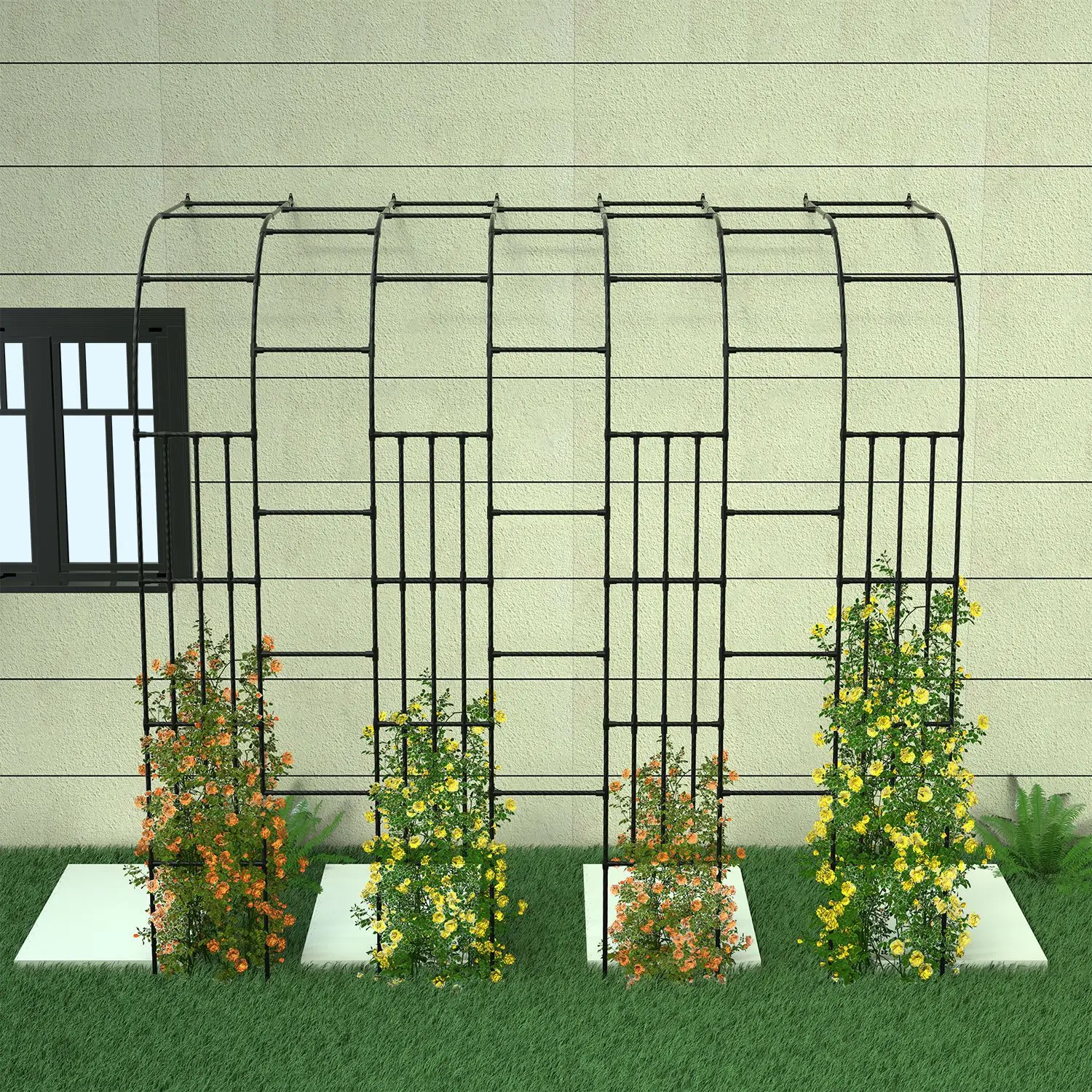 

Half Arch Flower Frame Climbing Vine Frame Outdoor Rose Wrought Iron Curved Half Arch Frame Courtyard Garden Balcony Pergola