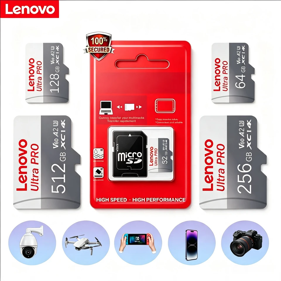 Lenovo Memory Card High Speed 512gb 256gb 128gb 64gb 32gb Micro SD Card A2 U3 4K Video TF Flash SD Card  for Phones Camera Drone