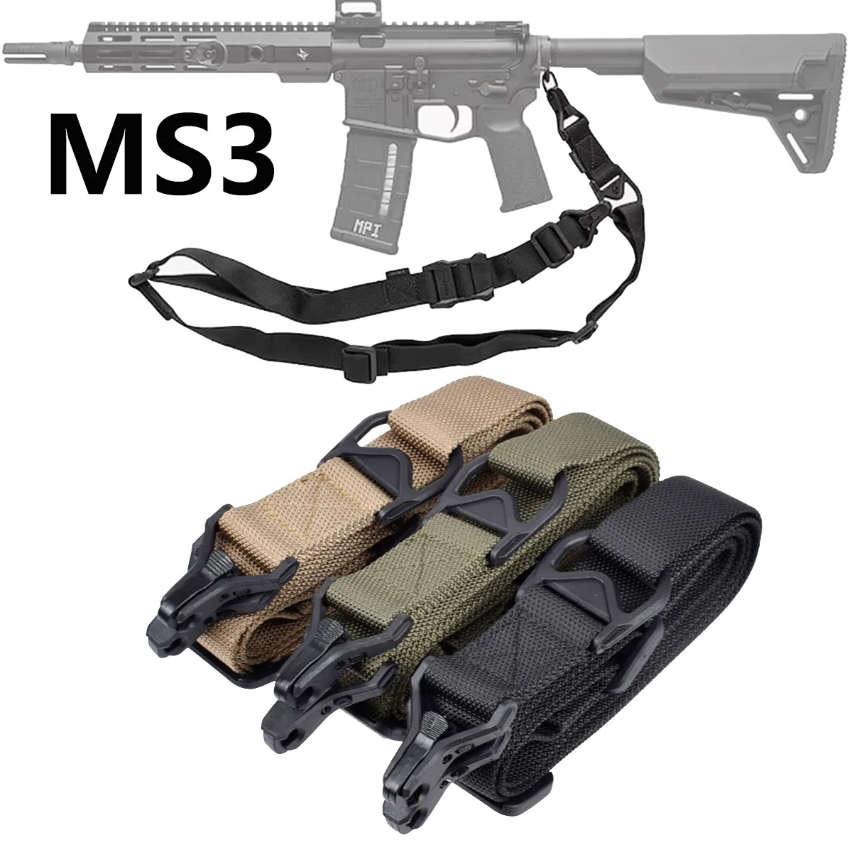 MS3 Gun Sling Multi-Mission Sling Strap Outdoor AR AK Rifle Universal Gun QD sling Tactical Adjustable Airsoft Gun Belt Rope