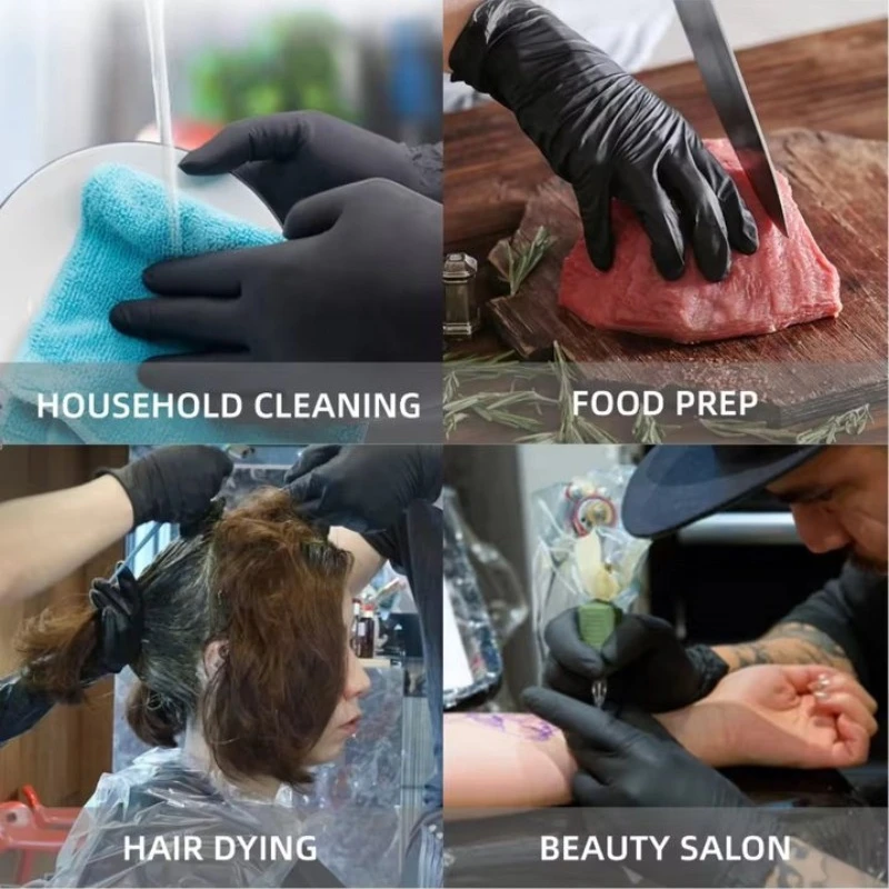 10-100 قطعة قفاز مطاطي للاستعمال مرة واحدة أسود اللاتكس الحرة قفازات PVC قفازات تنظيف المطبخ المنزلية للطبخ الوشم صبغة شعر