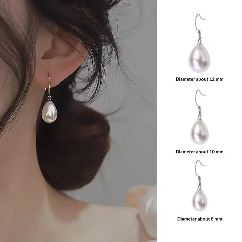 1 Pair Teardrop White Pearl Dangle Earrings 3 Size Options For Daily Wear Wedding Parties Occasions