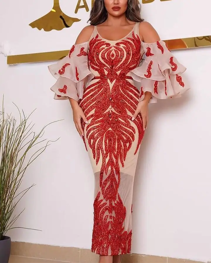 Elegantes Abendkleid für Damen: Sexy Bronzing Langarm-Bankettkleid 2026 – Temperamentvolles, mittellanges und langes Mode-Frühlingskleid