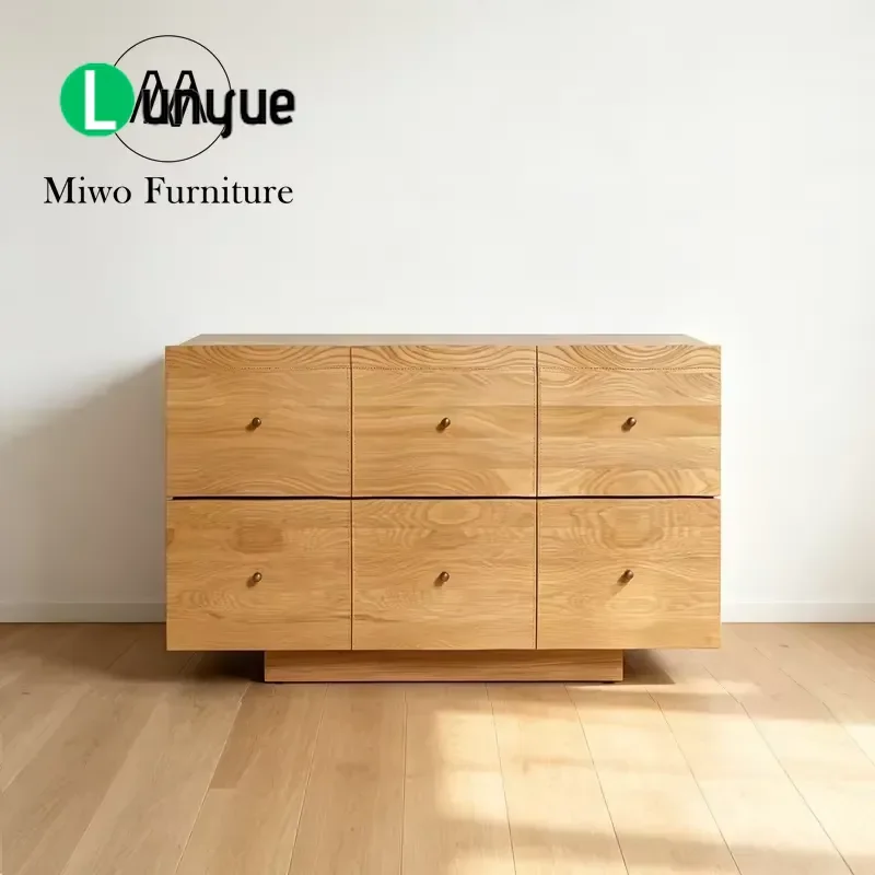 Modern 2 Piece Bedroom Furniture Set Natural Oak Wood Chest of Drawers and Bedside Table for Hotel Living Room Apartment Side