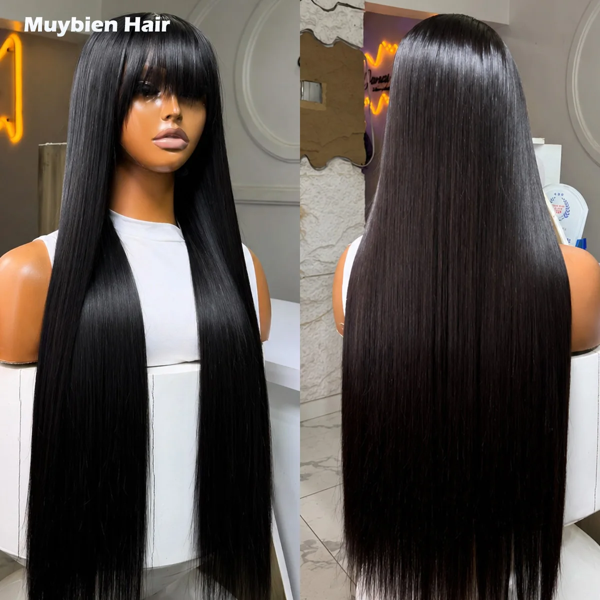 

Straight Wigs Human Hair with Bangs Brazilian Virgin Human Hair Wigs for Women Wear and Go Glueless 3x1 Human Hair Fringe Wigs