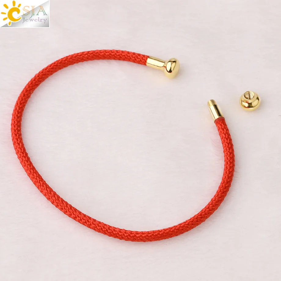 CSJA Simple Steel Open Cuff Bracelet Gold Color Wire Wrap Bangle Lucky Red Bracelet Handmade Jewelry Gift Accessories G839