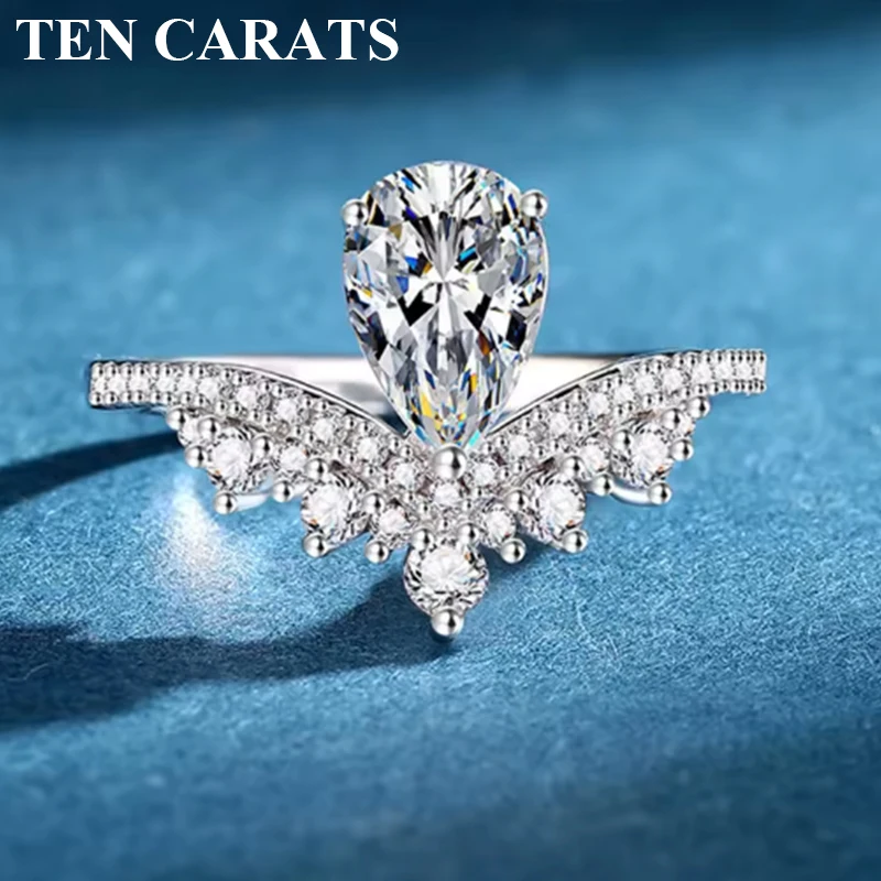 

TEN CARATS Роскошное женское кольцо с короной 1,5 карата с муассанитом, обручальное кольцо из стерлингового серебра 100% S925, ювелирный подарок
